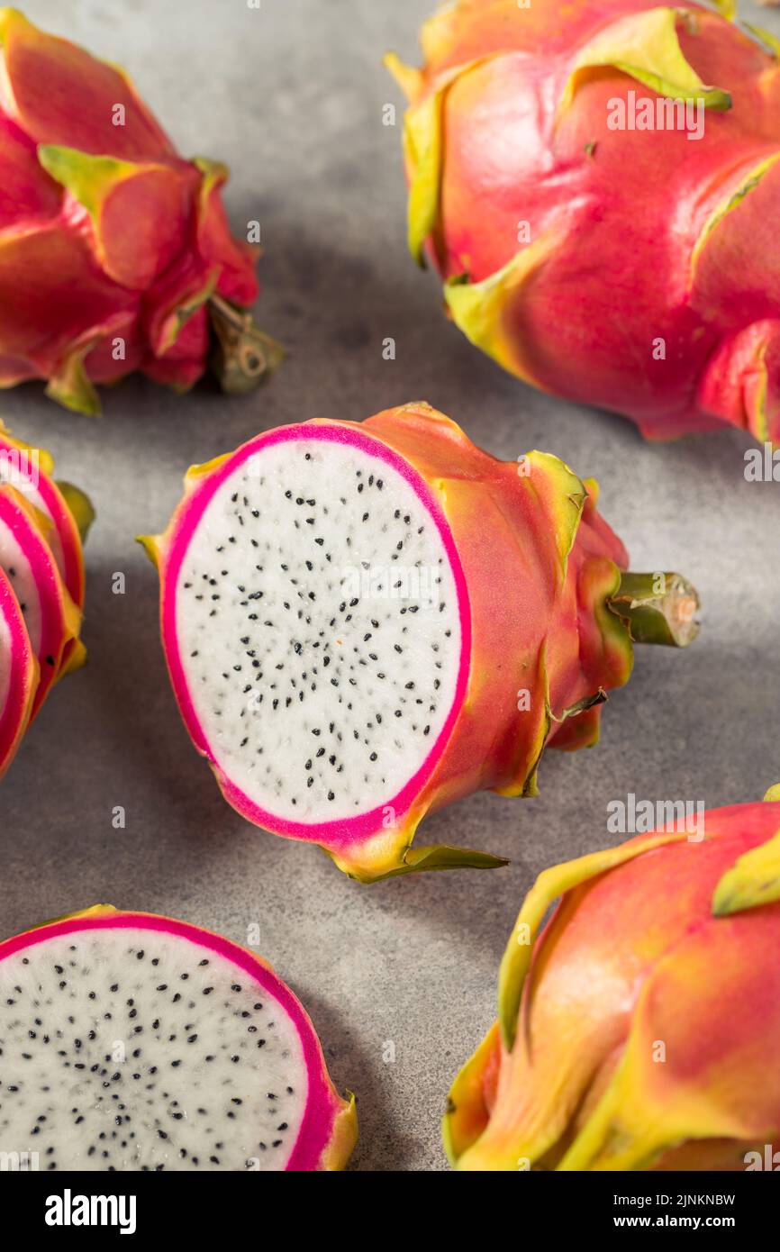 Healthy Organic Thai Dragonfruit Pitaya Cut into Slices Stock Photo