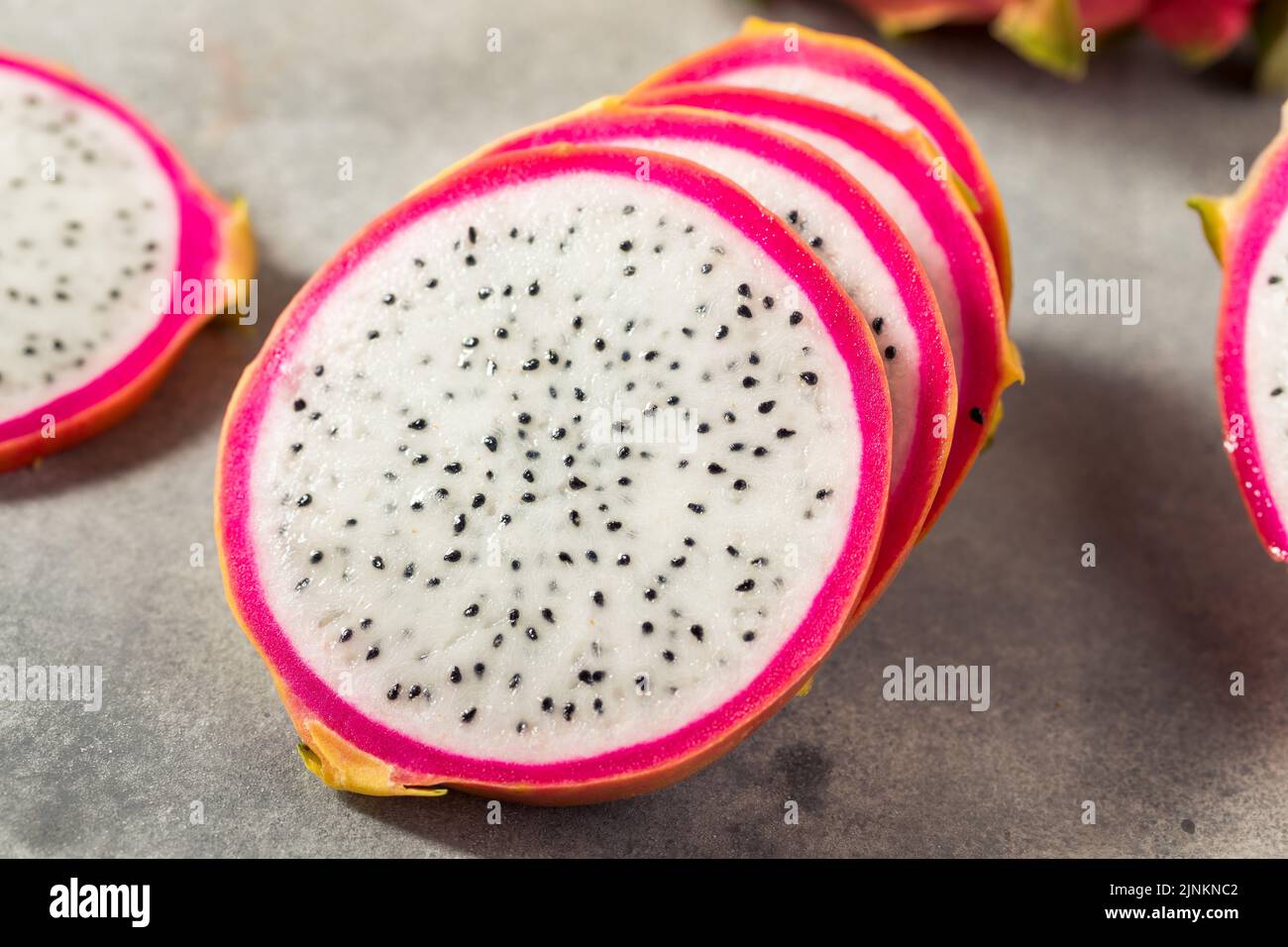 Healthy Organic Thai Dragonfruit Pitaya Cut into Slices Stock Photo