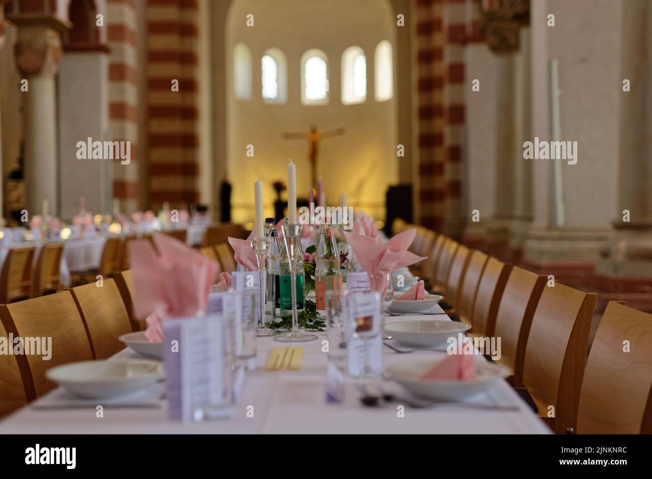 Celebratory meal in the St. Micaelis Cathedral  - Pre-Romanesque architecture (ca. 10. century) - in Hildesheim Stock Photo