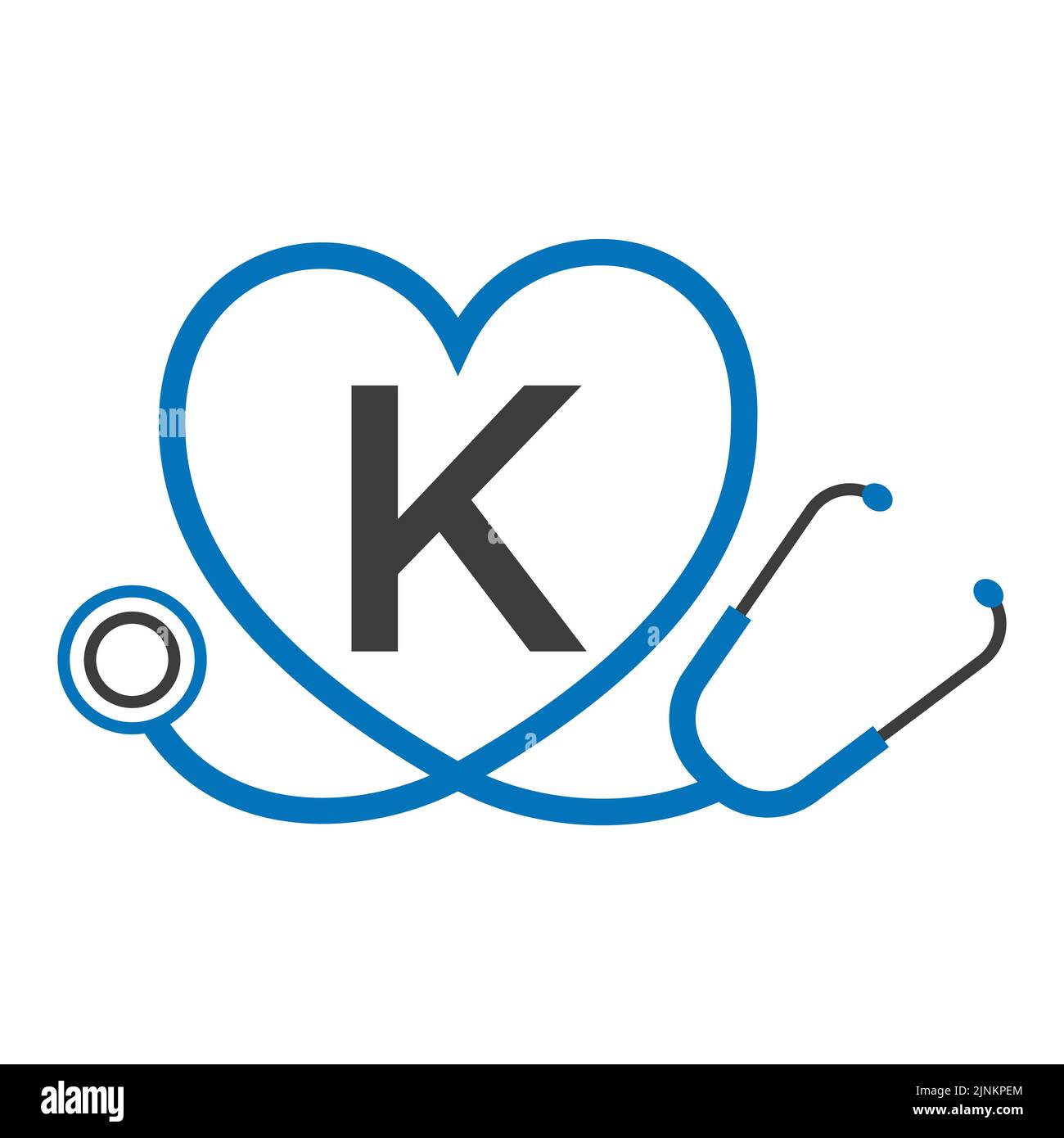 Medical Logo on Letter K Template. Doctors Logo with Stethoscope Sign