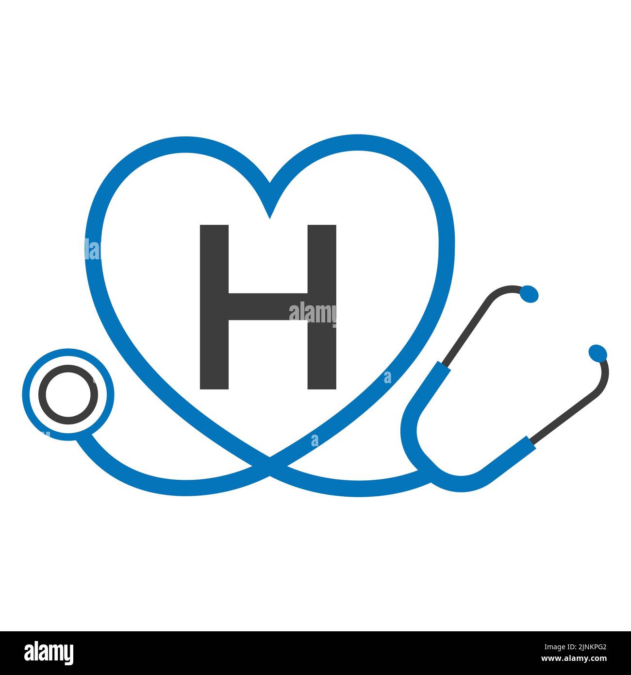 Medical Logo on Letter H Template. Doctors Logo with Stethoscope Sign