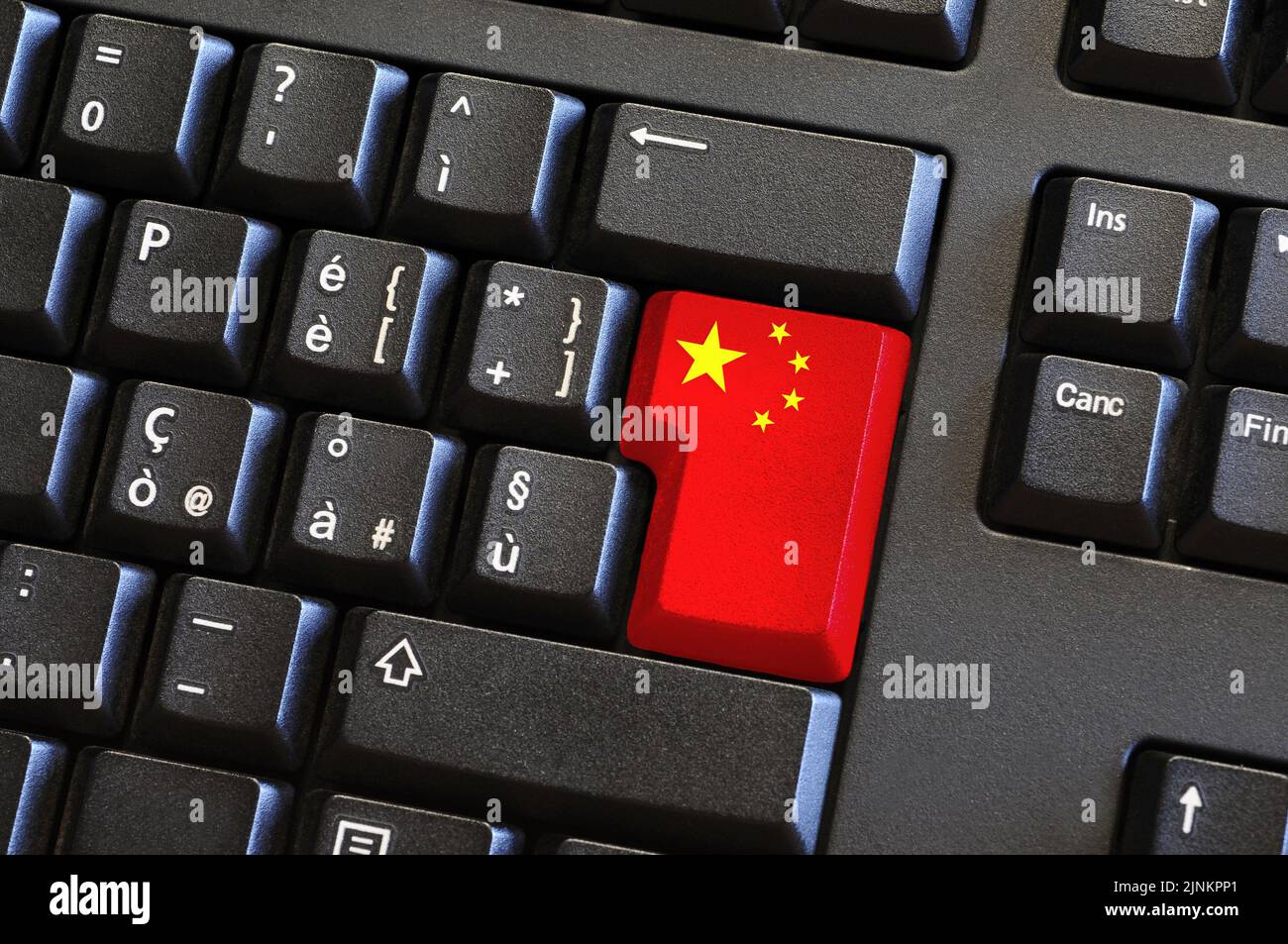 button painted with the Chinese flag on black computer keyboard Stock Photo