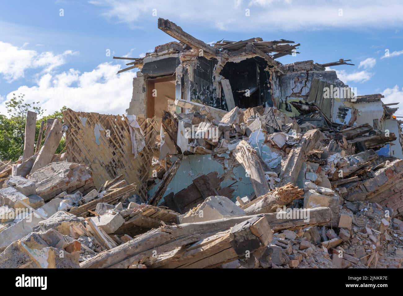 Landscape of ruined buildings, image of decrepitude or natural disaster