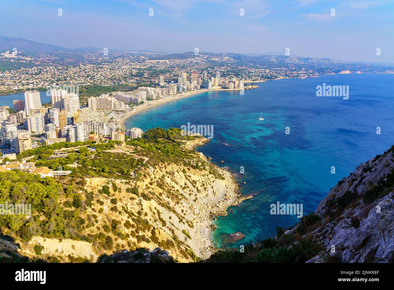 Aerial view of the bay of the city of Calpe Alicante from the rock ...