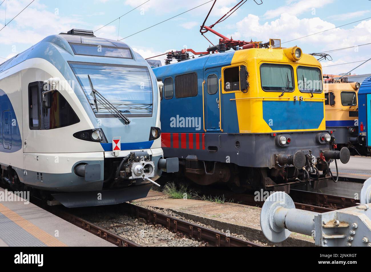 Electric train engine at the station Stock Photo Alamy