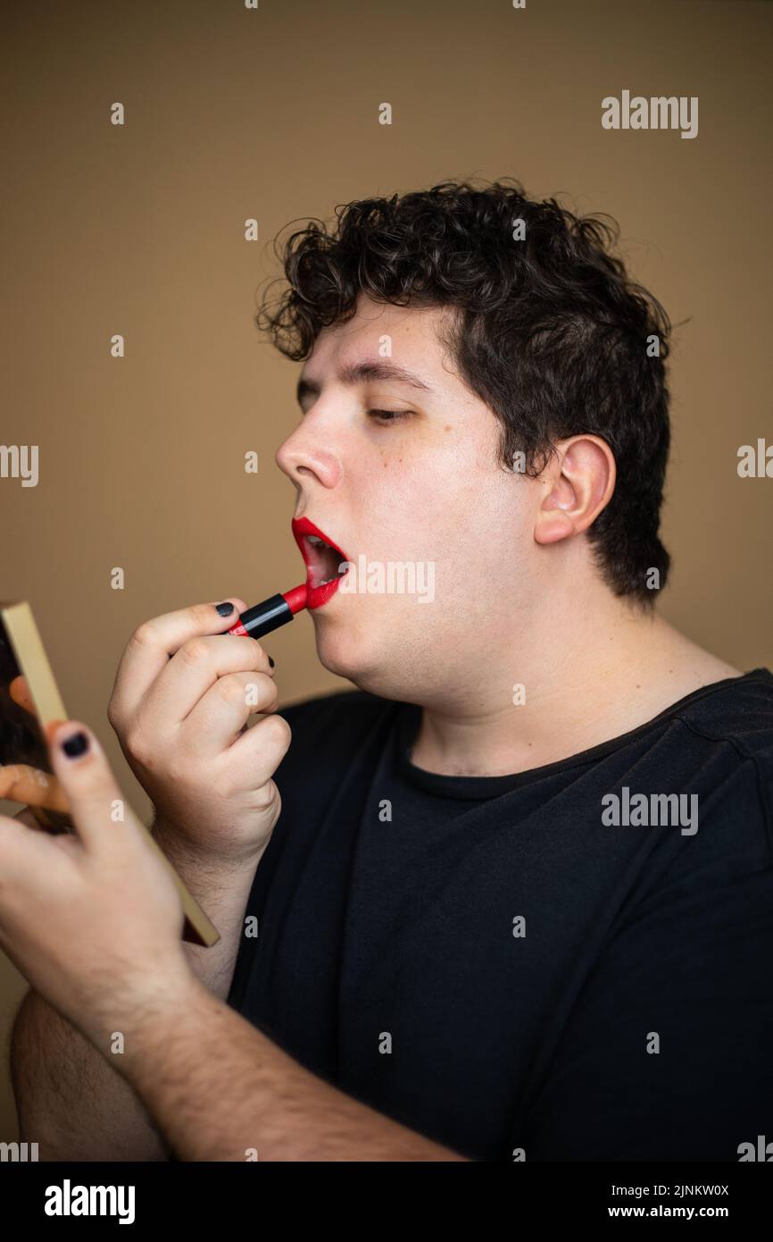 makeup, red lips, identity, queer, genderfluid, lgbt, crossdressing