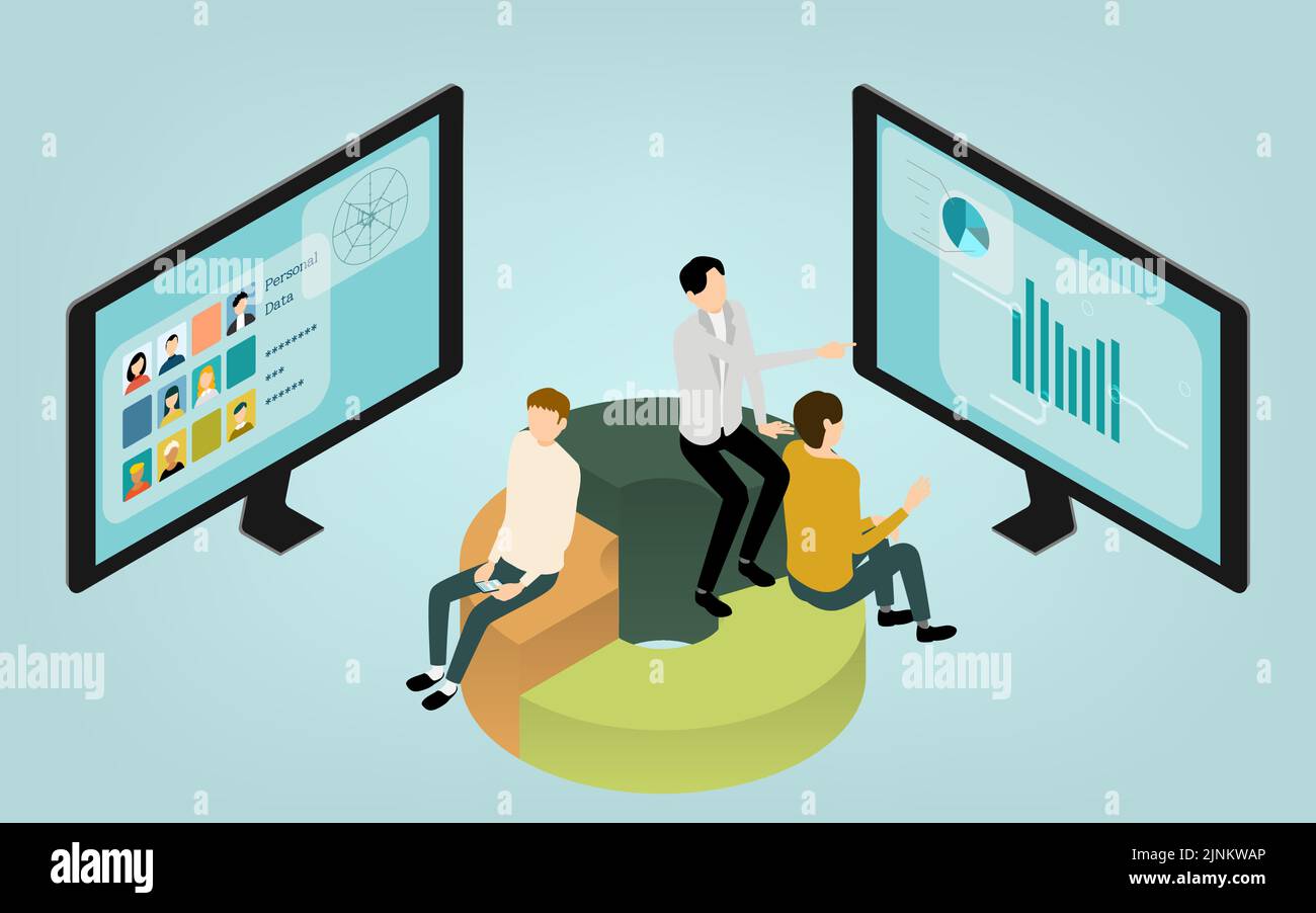 Isometric, image illustrations of people in online meetings Stock Vector