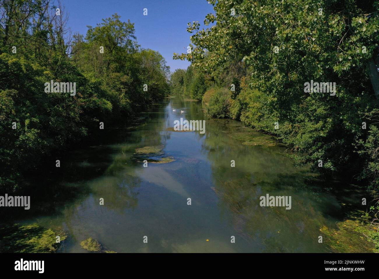 view on the waterway of Bray sur Seine in Seine et Marne Stock Photo