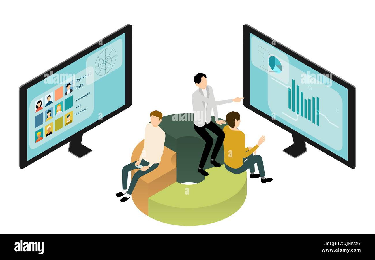 Isometric, image illustrations of people in online meetings Stock Vector