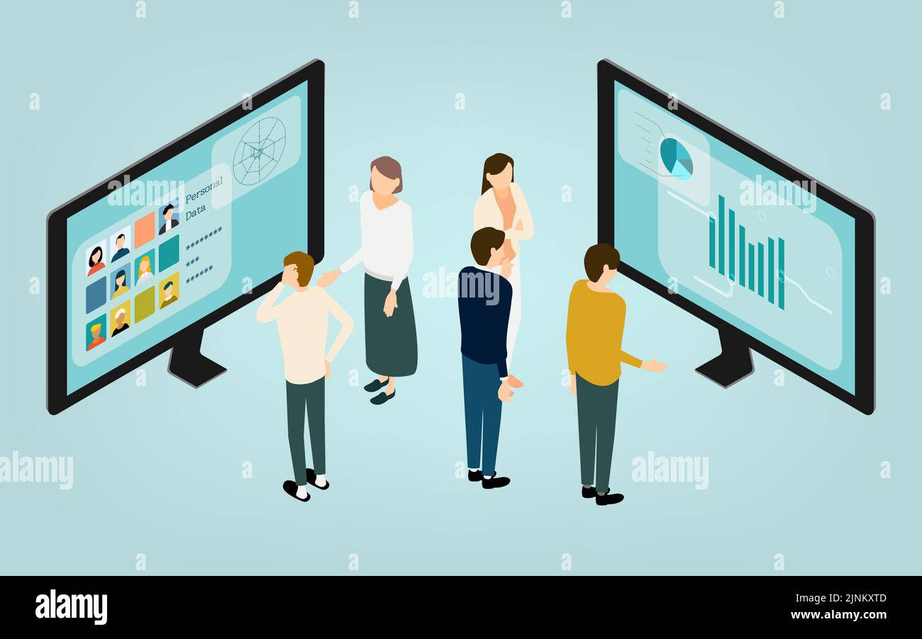 Isometric, image illustrations of people in online meetings Stock Vector