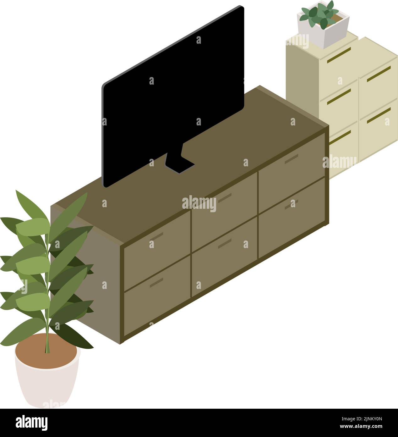 Isometric, TV boards and foliage plants in the living room Stock Vector