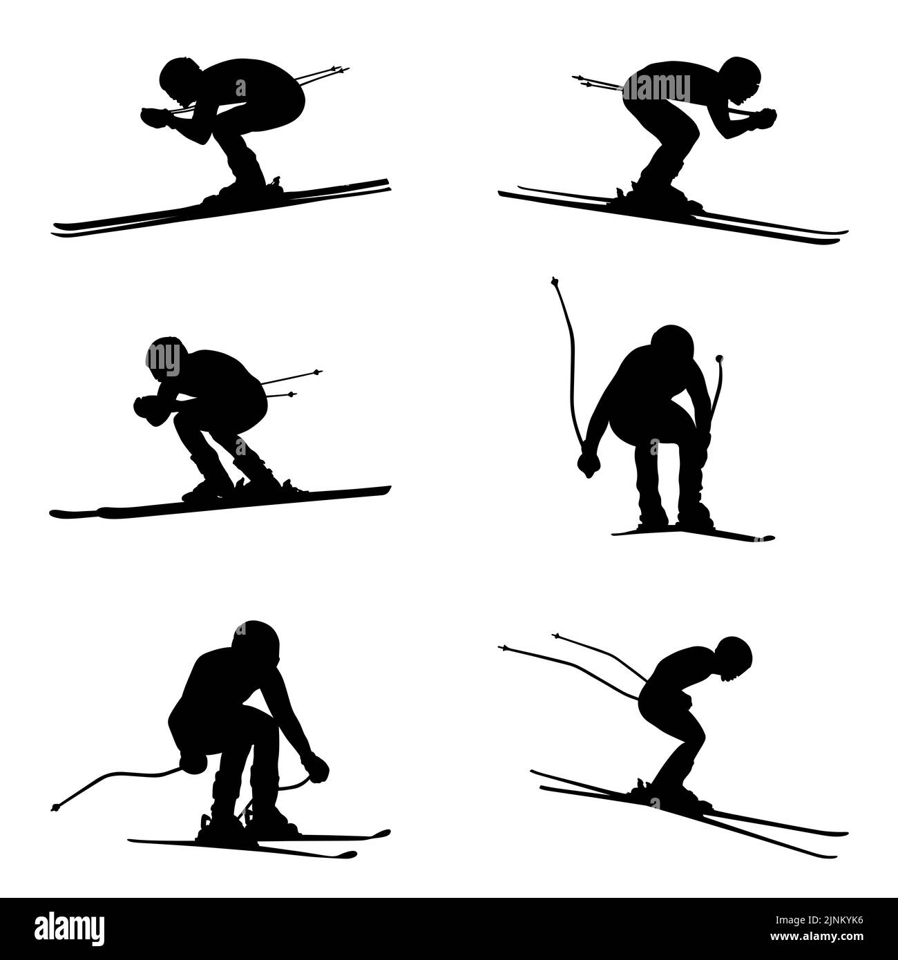 set black silhouette athlete skier downhill vector Stock Photo