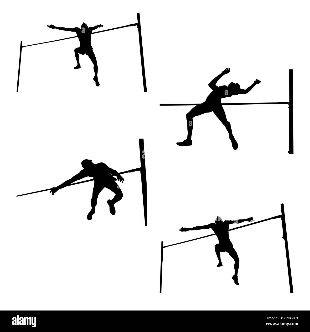 set black silhouette athlete high jump vector Stock Photo