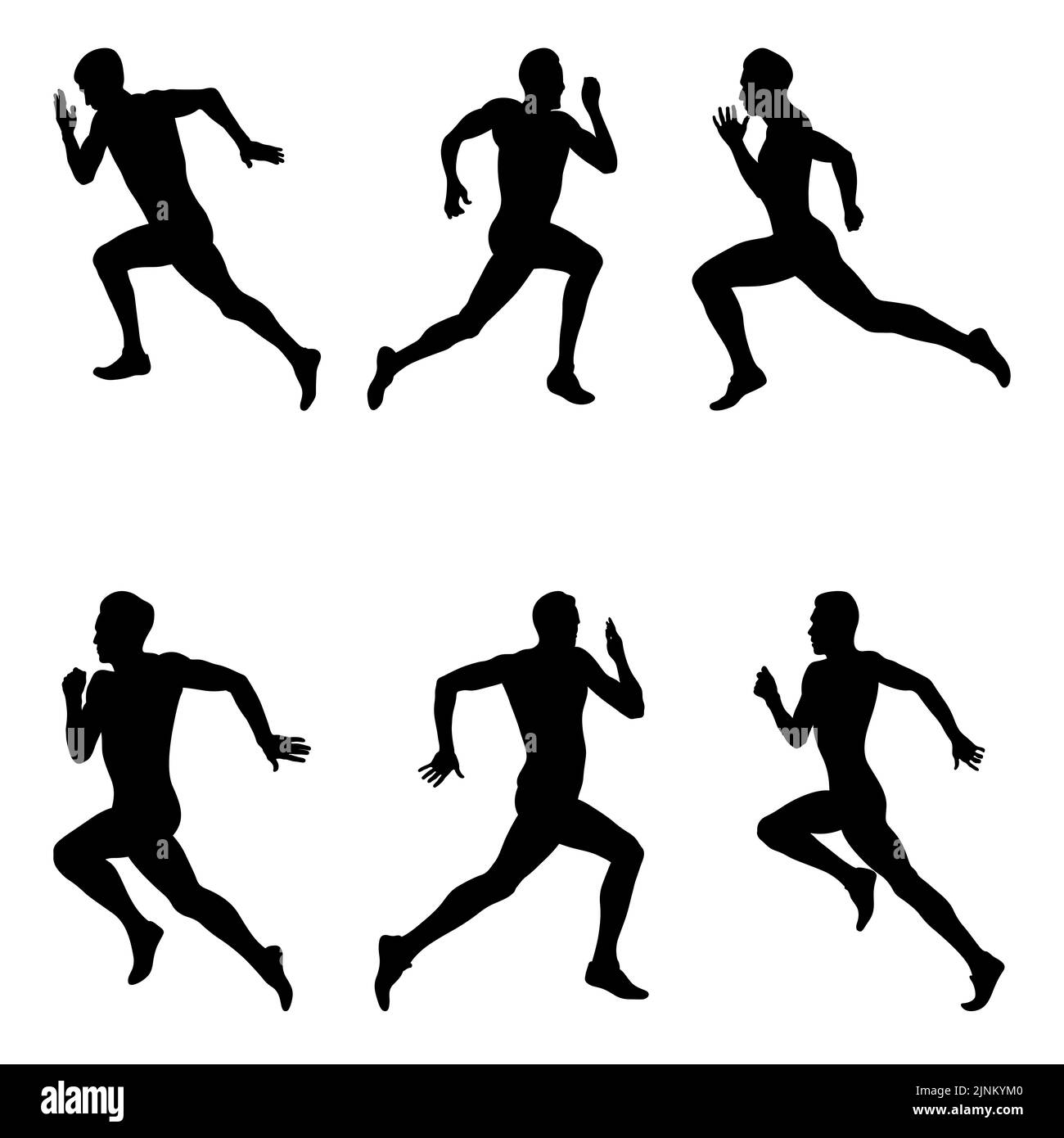 set black silhouette athlete running sprint vector Stock Photo