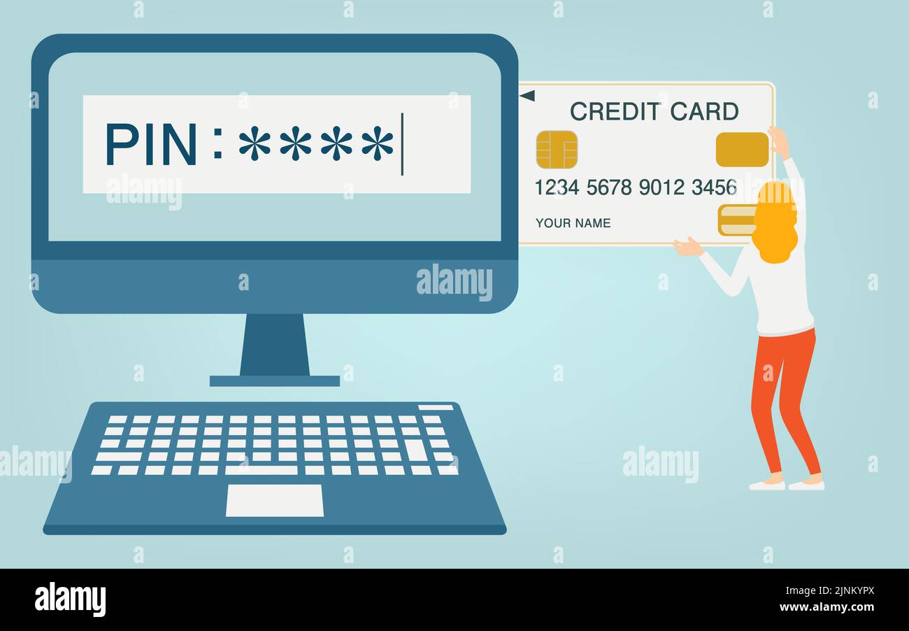 Image illustration that requires a PIN to use a credit card Stock Vector