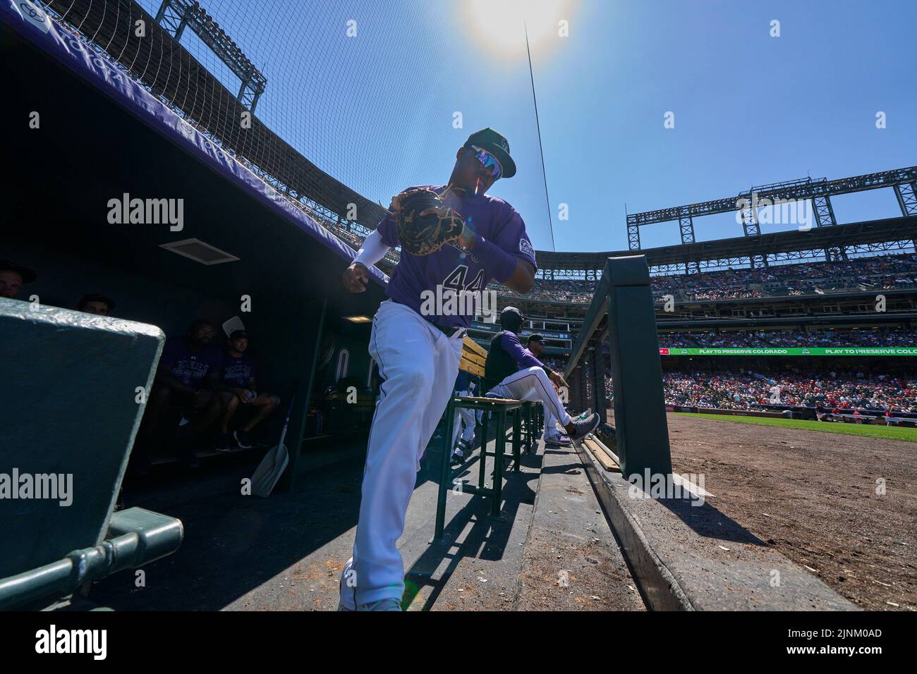 August 11 2022: Colorado first baseman Elehuris Montero (44) going on to the field during the game with Saint Louis Cardinals and Colorado Rockies held at Coors Field in Denver Co. David Seelig/Cal Sport Medi Credit: Cal Sport Media/Alamy Live News Stock Photo