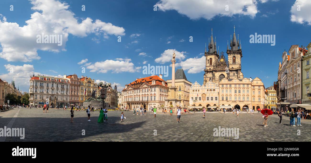 Old Town Square with Marian column and Church of Our Lady before Tyn, Prague, Czech republic Stock Photo