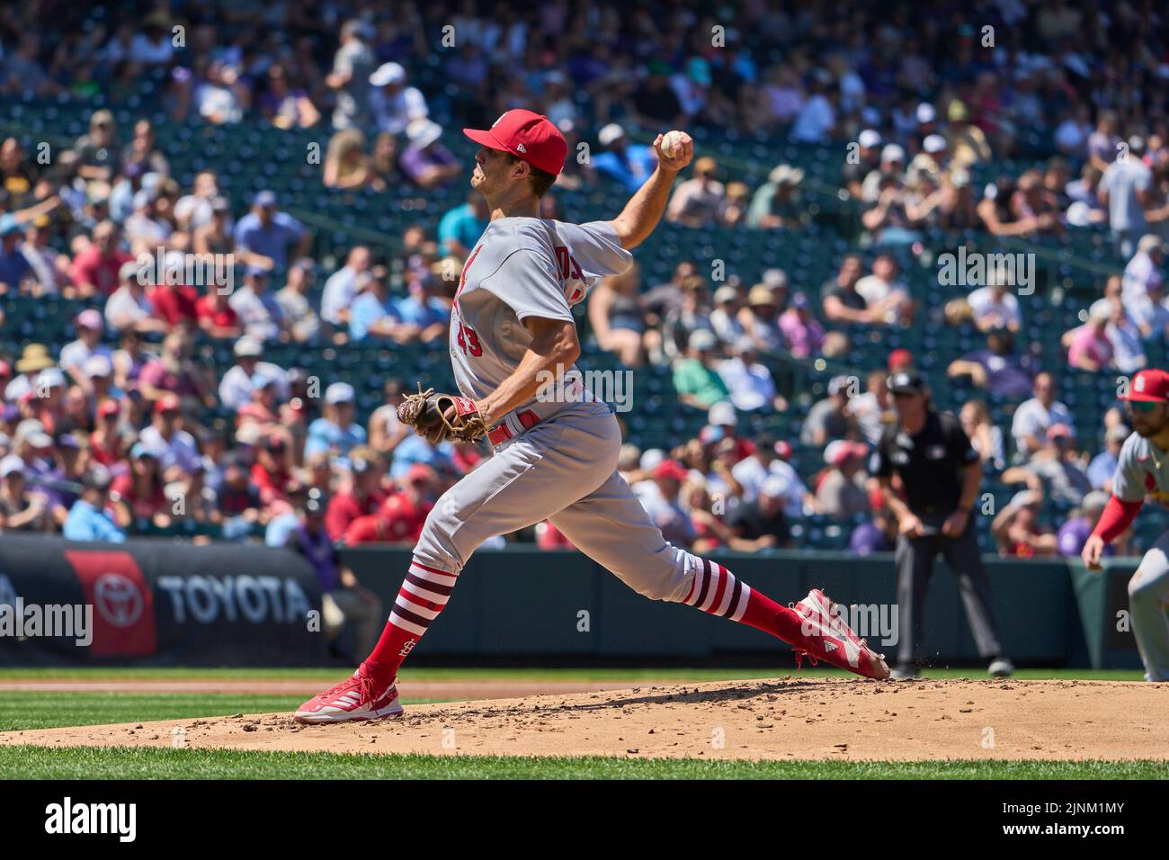 August 11 2022: Saint Louis pitcher Dakota Hudson (43) throws a pitch during the game with Saint Louis Cardinals and Colorado Rockies held at Coors Field in Denver Co. David Seelig/Cal Sport Medi Credit: Cal Sport Media/Alamy Live News Stock Photo