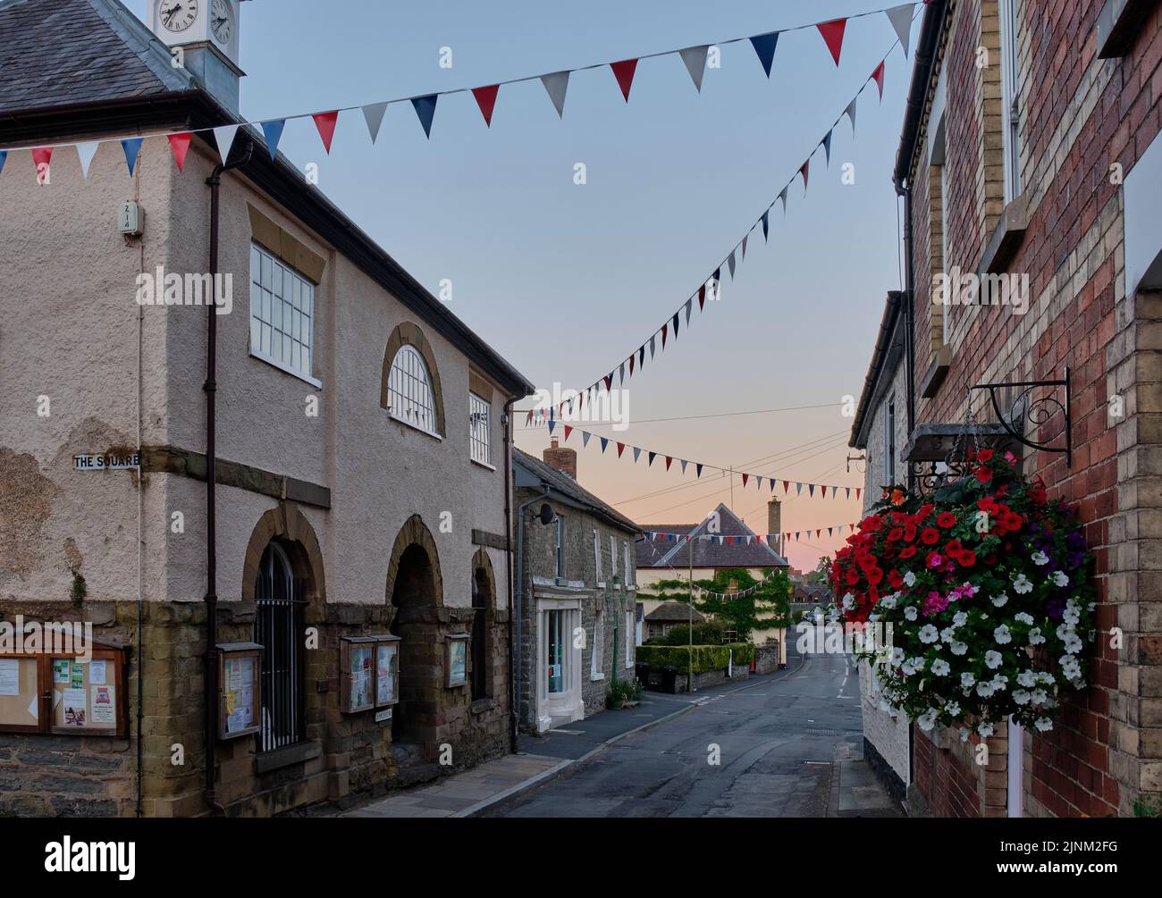Bunting in Clun, near Craven Arms, Shropshire Stock Photo