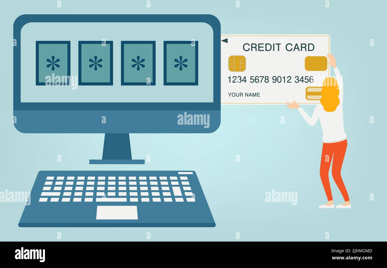Image illustration that requires a PIN to use a credit card Stock Vector