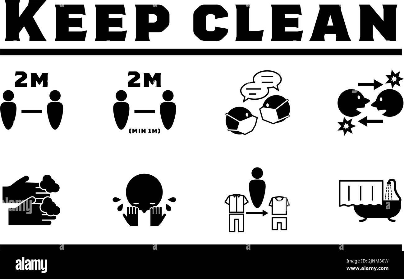 Icon illustration set of precautions for infection prevention Stock