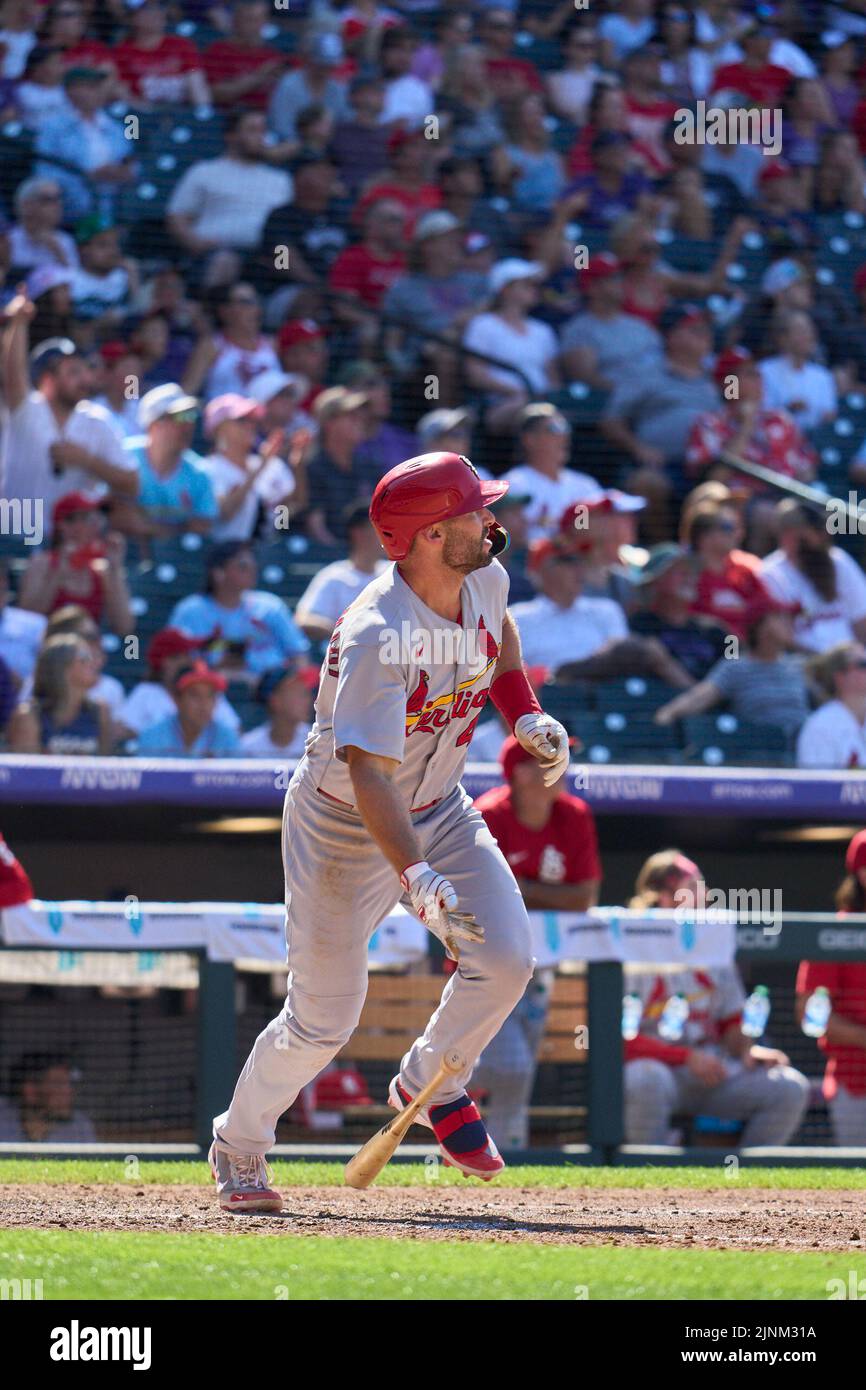 August 11 2022: Saint Louis first baseman Paul Goldschmidt (46) hits a homer during the game with Saint Louis Cardinals and Colorado Rockies held at Coors Field in Denver Co. David Seelig/Cal Sport Medi Credit: Cal Sport Media/Alamy Live News Stock Photo