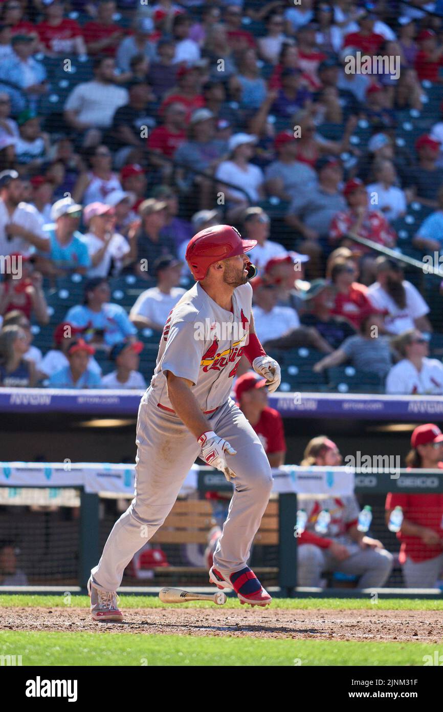 August 11 2022: Saint Louis first baseman Paul Goldschmidt (46) hits a homer during the game with Saint Louis Cardinals and Colorado Rockies held at Coors Field in Denver Co. David Seelig/Cal Sport Medi Credit: Cal Sport Media/Alamy Live News Stock Photo
