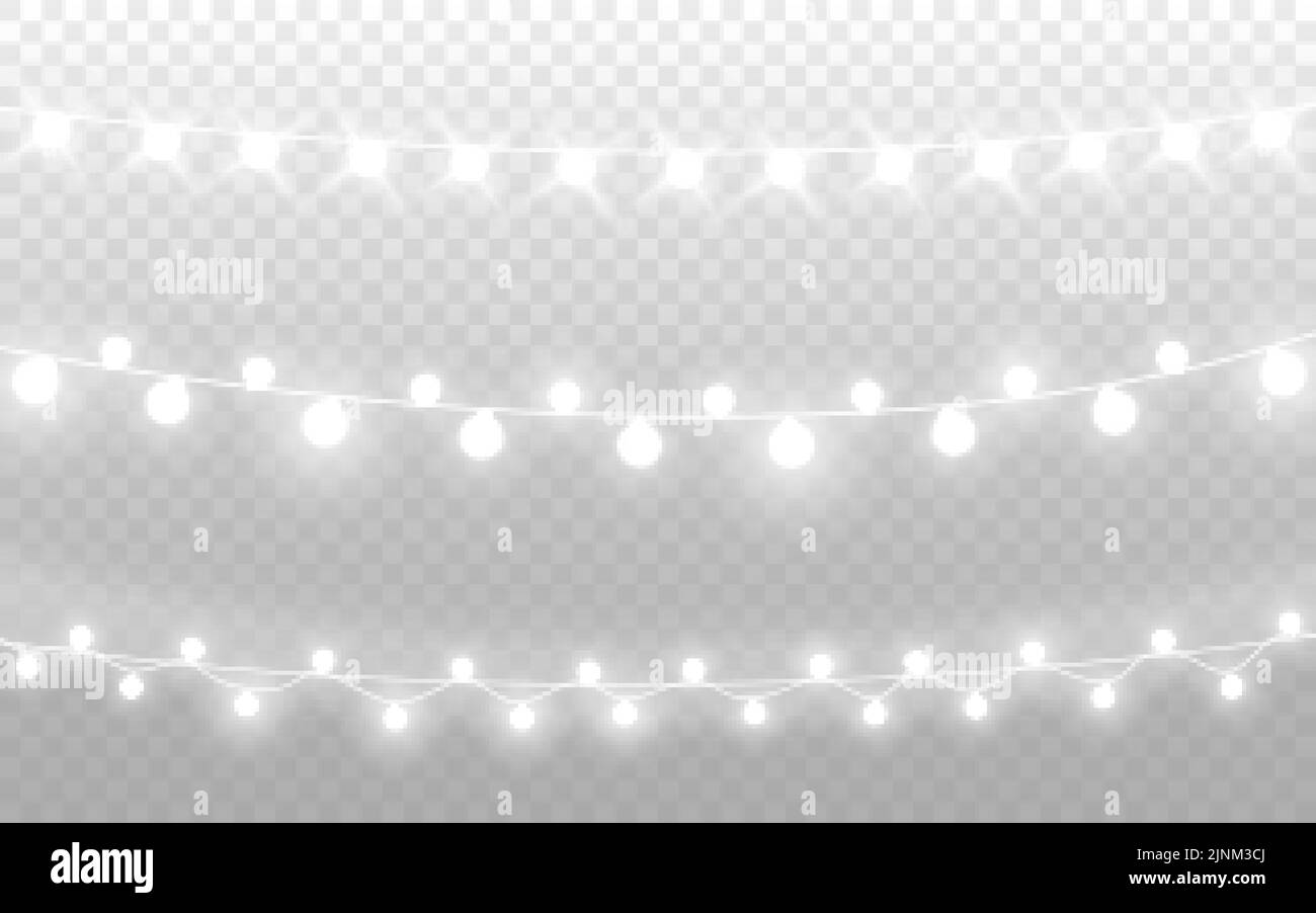 Christmas lights. Silver garlands with glow effect. Xmas decoration for