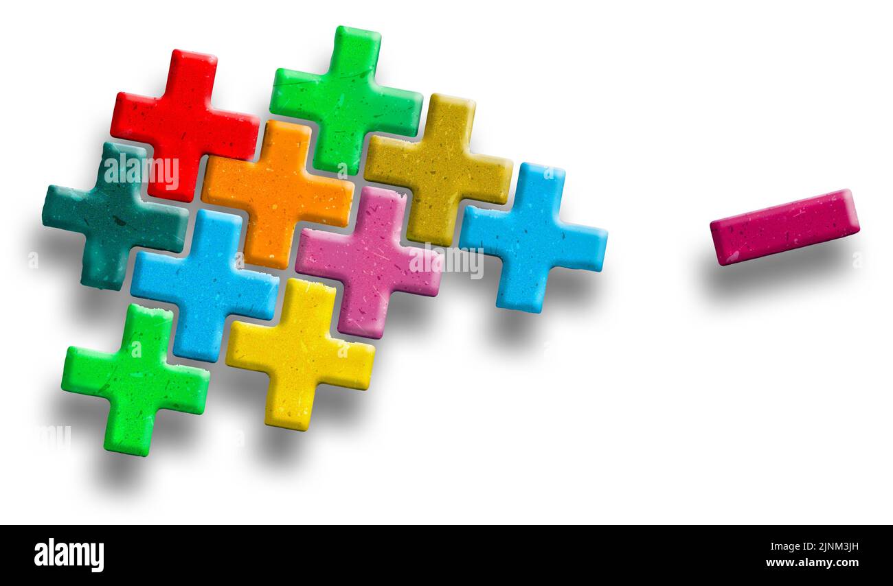 The pluses out weigh the minuses in this 3-d illustation with copy space and text area. Stock Photo