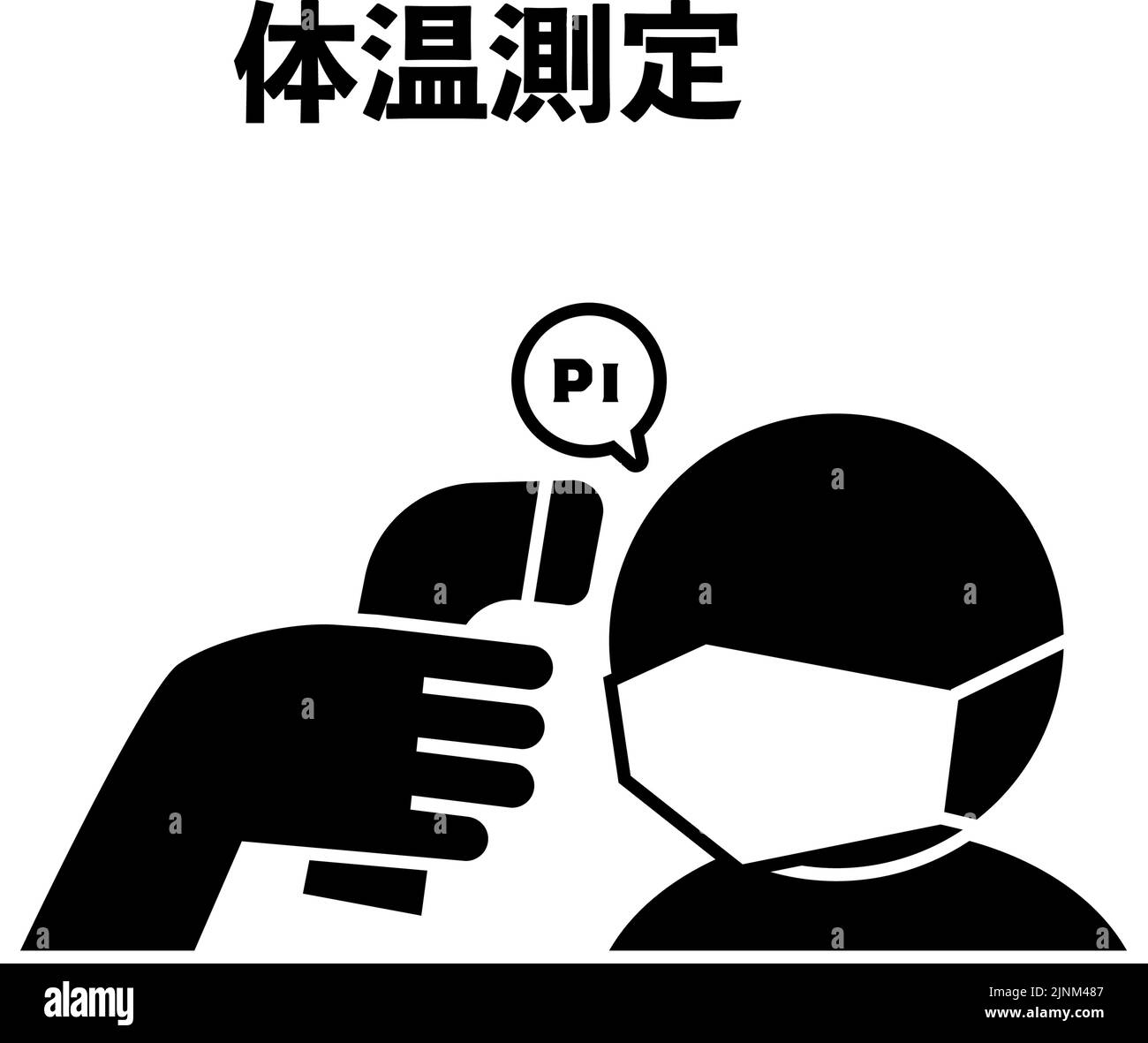 Illustration of measuring heat with forehead using infrared thermometer