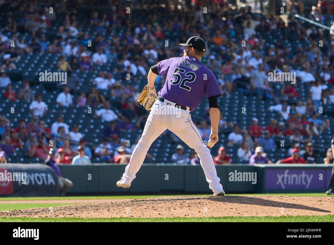 August 11 2022: Colorado pitcher Daniel Bard (52) throws a pitch during the game with Saint Louis Cardinals and Colorado Rockies held at Coors Field in Denver Co. David Seelig/Cal Sport Medi Credit: Cal Sport Media/Alamy Live News Stock Photo