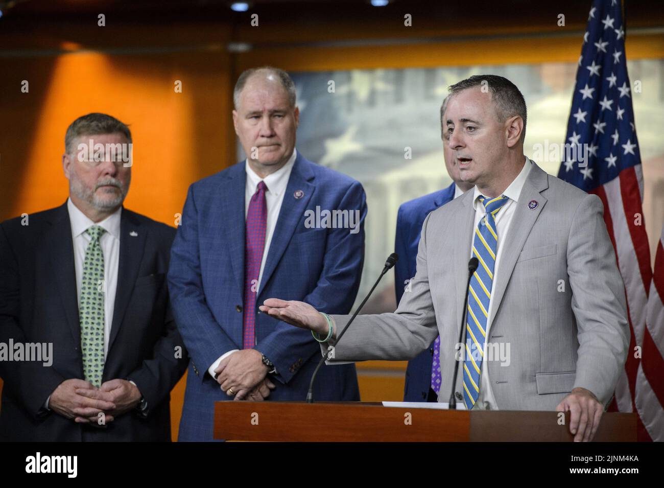 Washington, USA. 12th Aug, 2022. Rep. Brian Fitzpatrick, R-PA, speaks during a press conference with other Republican members of the House Intelligence Committee on the FBI's search of former President Donald Trumps Mar-a-Lago home at the U.S. Capitol in Washington, DC on Friday, August 12, 2022. Photo by Bonnie Cash/UPI Credit: UPI/Alamy Live News Stock Photo