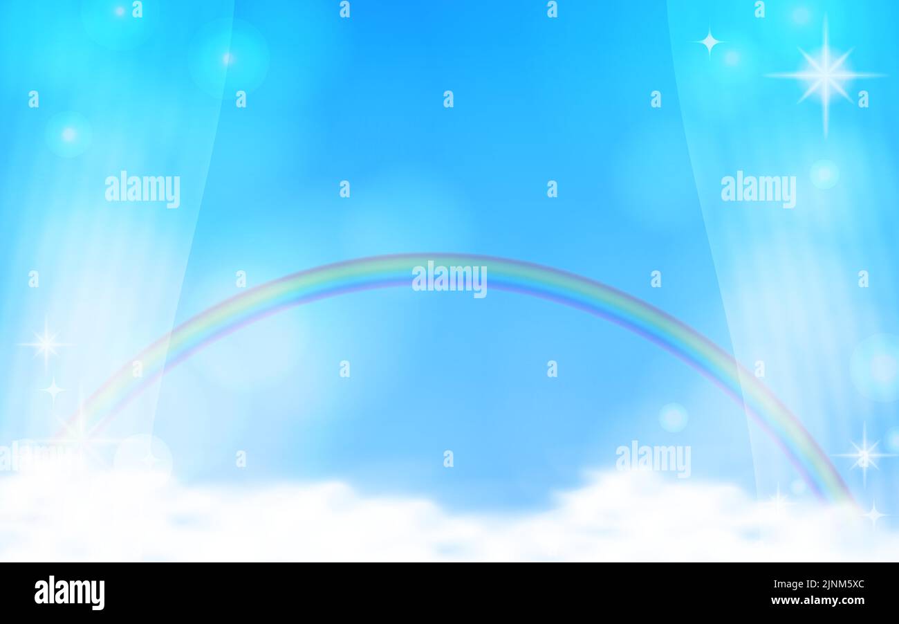 Background illustration of blue sky, clouds and rainbow Stock Vector ...