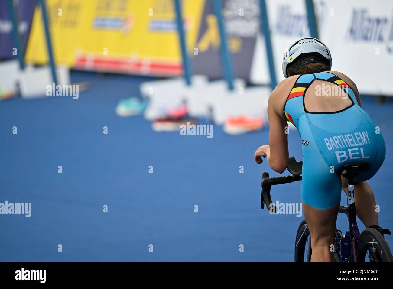 Belgian triathlete Valerie Barthelemy pictured in action during the women  triathlon euro, part of the European Championships Munich 2022, in Munich,  Germany, on Friday 12 August 2022. The second edition of the