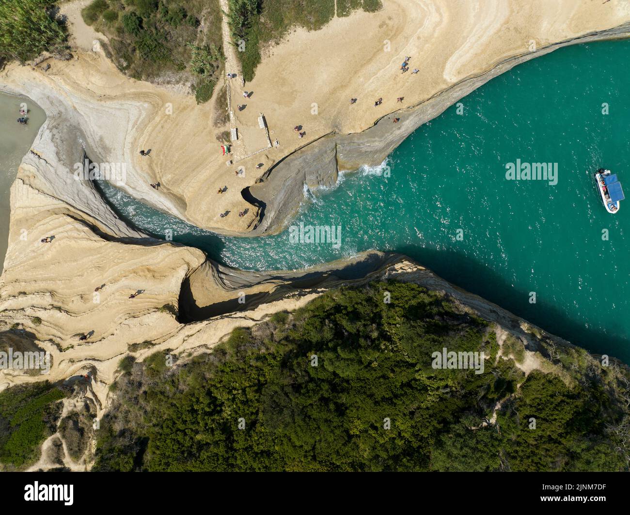 Aerial view of the promontory of Sidari in the northern part of the island of Corfu, Greece. Canal D'Amour cliffs. Bathers on the rocks Stock Photo