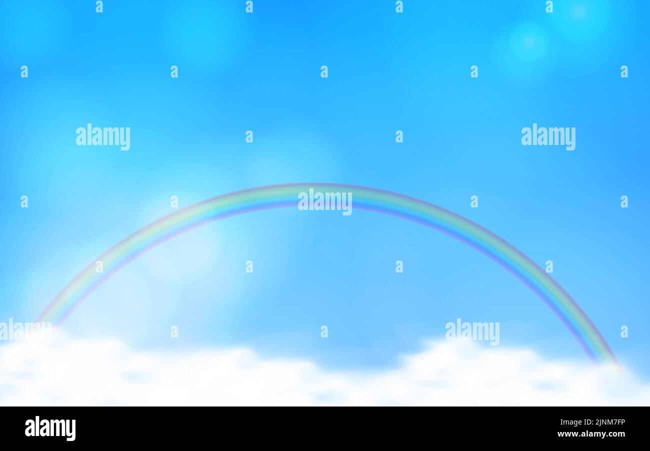 Background illustration of blue sky, clouds and rainbow Stock Vector ...