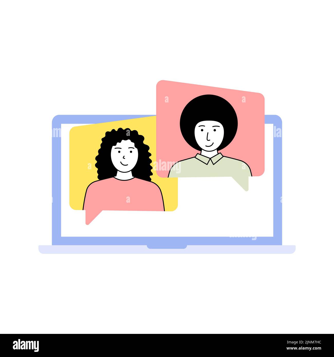 Girl and boy talking on video call. Video call application illustration