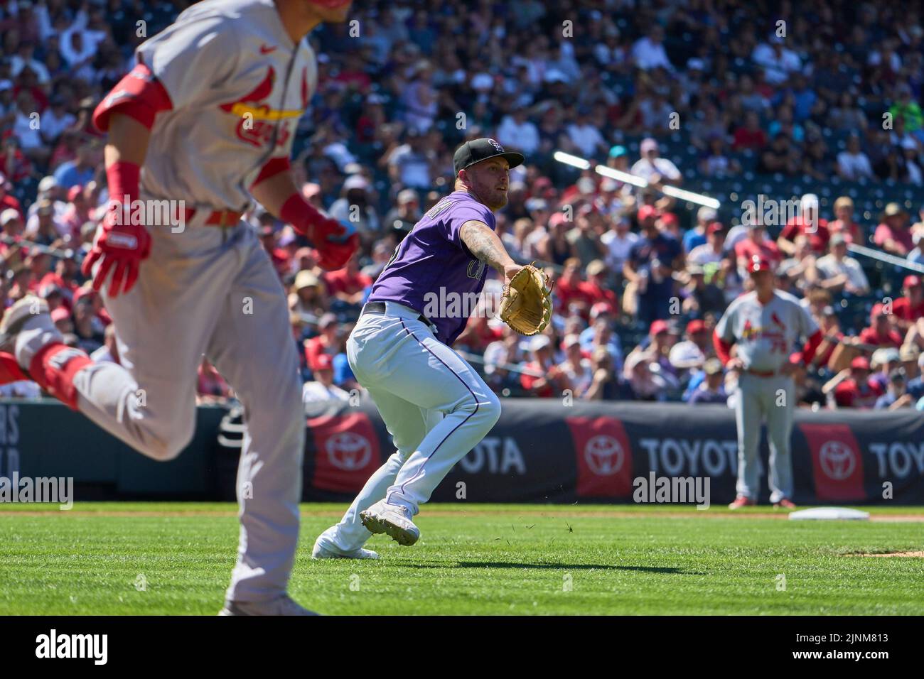 August 11 2022: Colorado pitcher Lucas Gilbreath (58) makes a play during the game with Saint Louis Cardinals and Colorado Rockies held at Coors Field in Denver Co. David Seelig/Cal Sport Medi Credit: Cal Sport Media/Alamy Live News Stock Photo