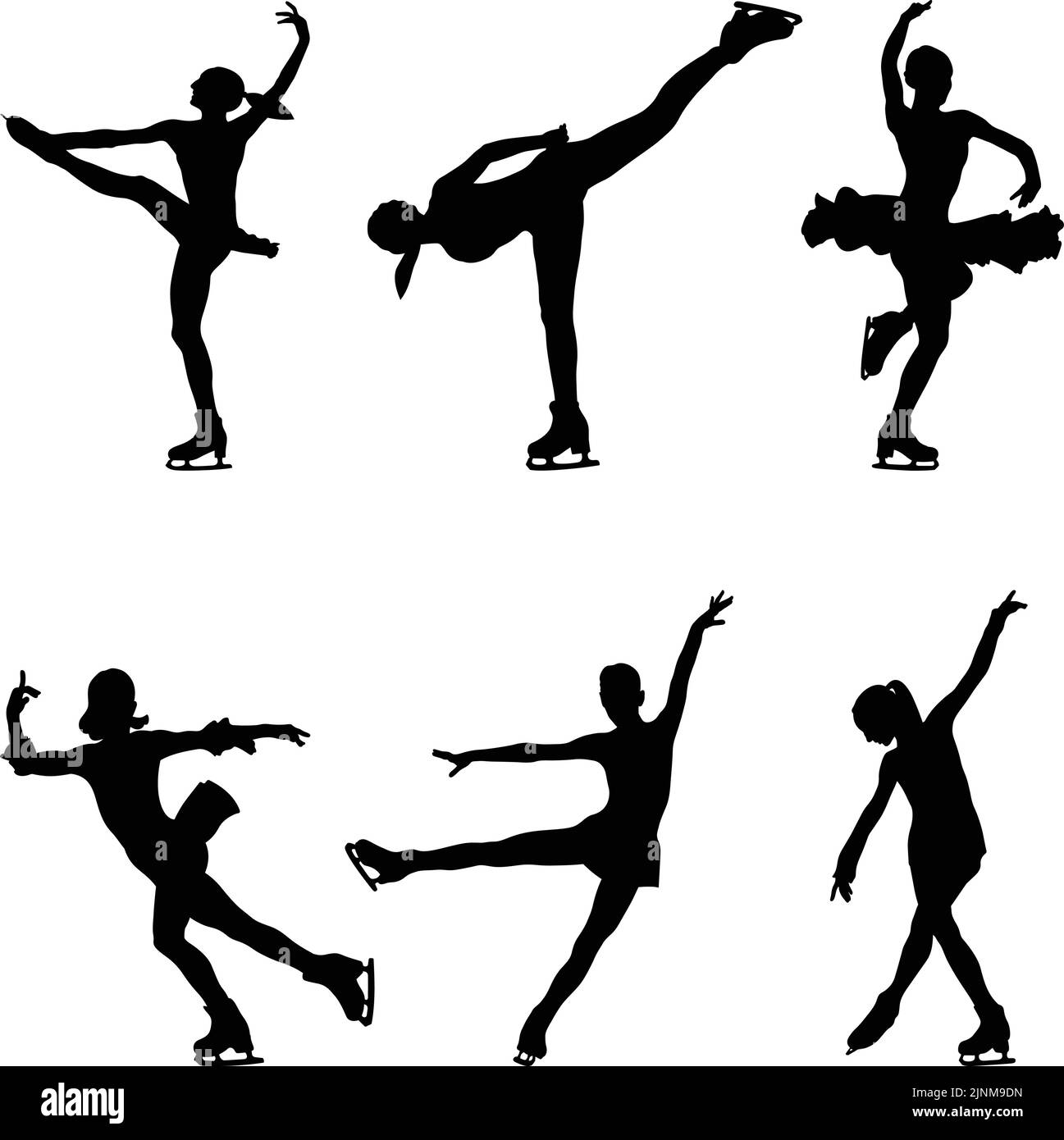 set black silhouette girl athlete figure skating vector Stock Vector