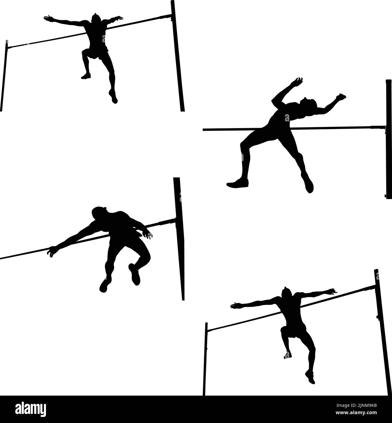 set black silhouette athlete high jump vector Stock Vector