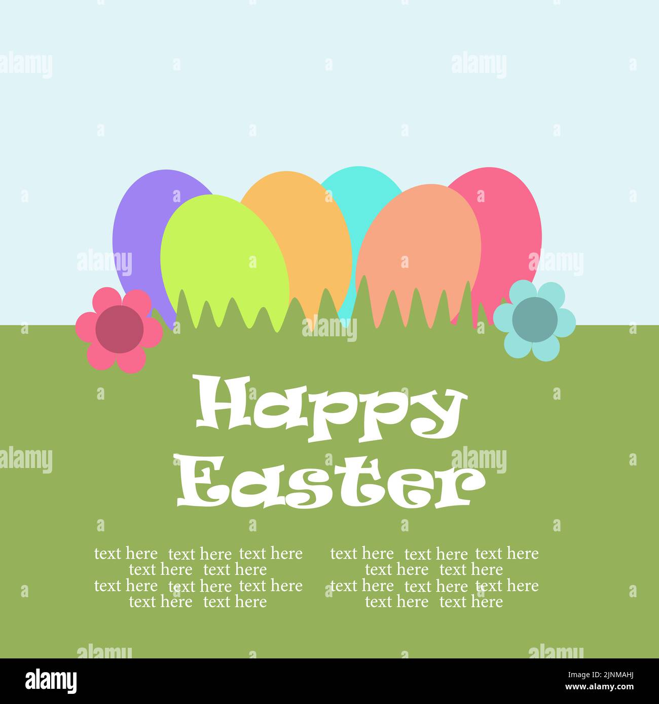 Multicolored Easter eggs on green grass. Easter. Stock Vector