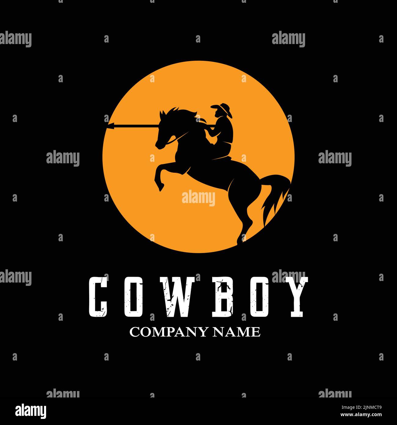 Cowboy Man Riding Horse Powerfully Silhouette at Sunset, icon logo design Stock Vector
