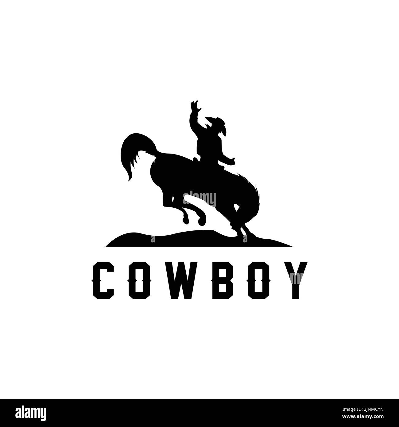 Cowboy Man Riding Horse Powerfully Silhouette at Sunset, icon logo design Stock Vector