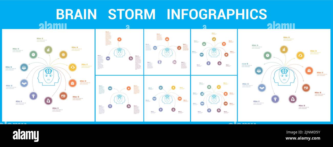 Brain storm infographics. Templates for options, parts, or processes. Arrows from head of the person,  place for the text Stock Vector