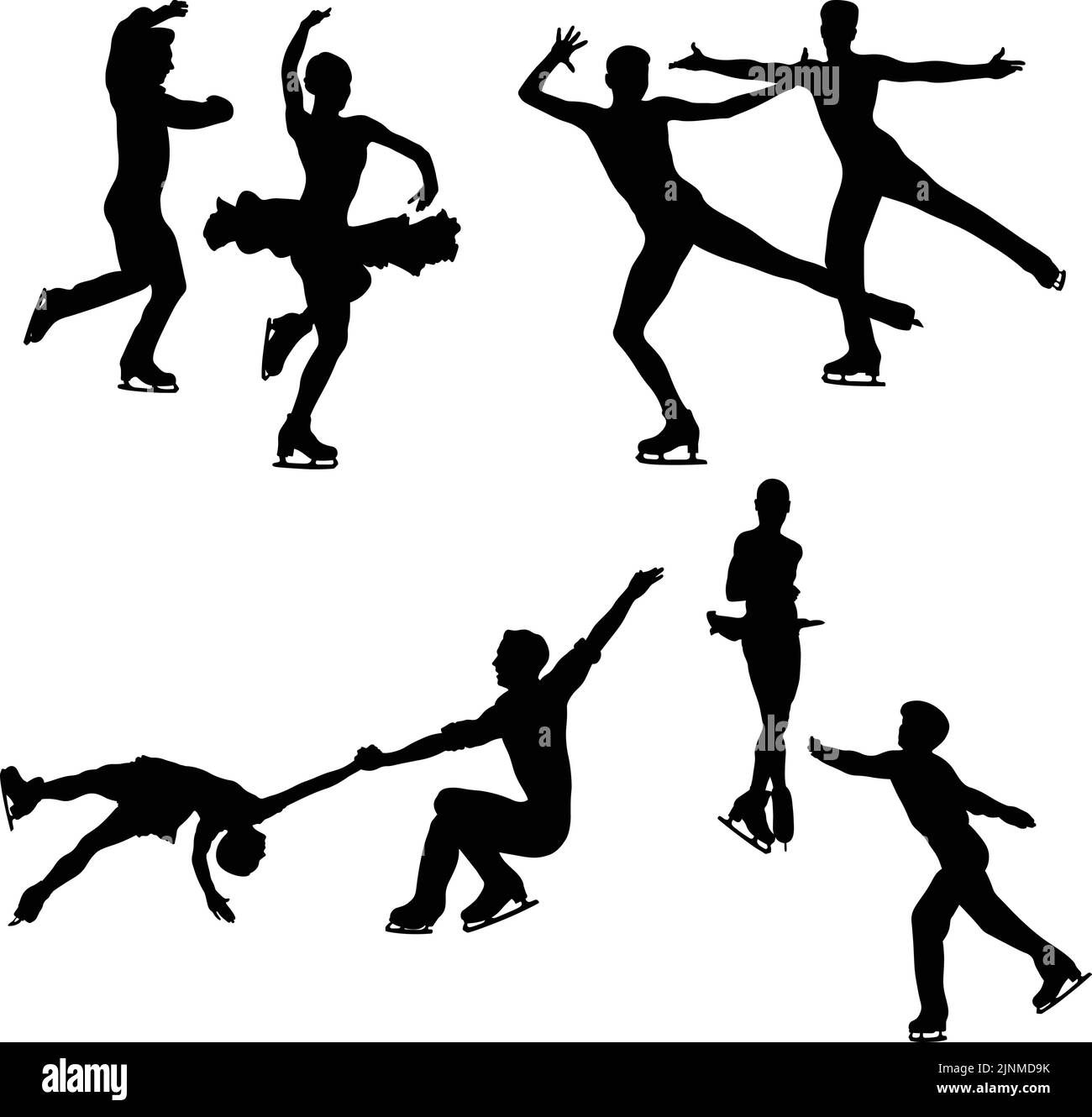 set black silhouette couple figure skating vector Stock Vector Image