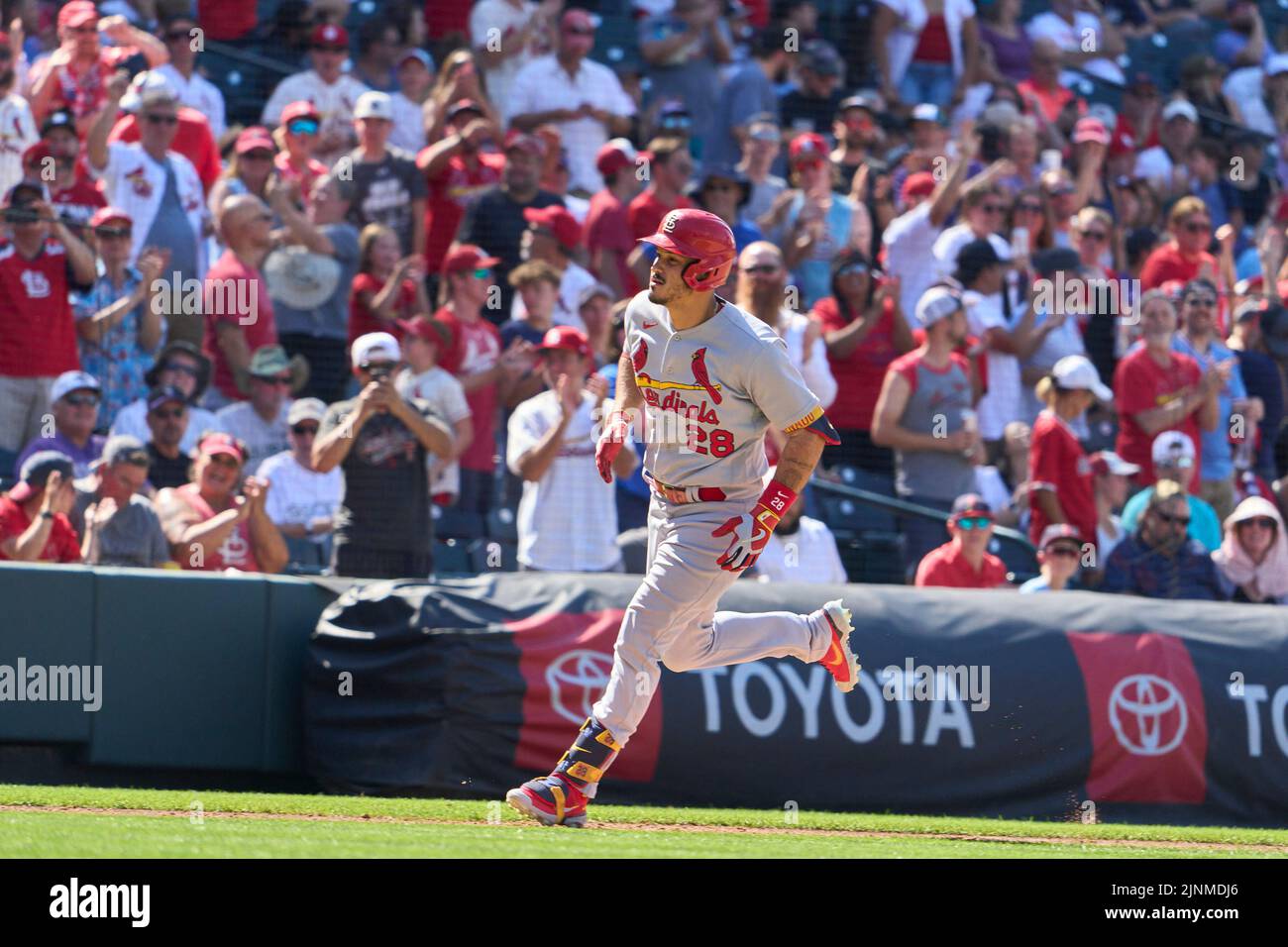 August 11 2022: Saint Louis designated hitter Nolan Arenado (28) hits a homer during the game with Saint Louis Cardinals and Colorado Rockies held at Coors Field in Denver Co. David Seelig/Cal Sport Medi Credit: Cal Sport Media/Alamy Live News Stock Photo