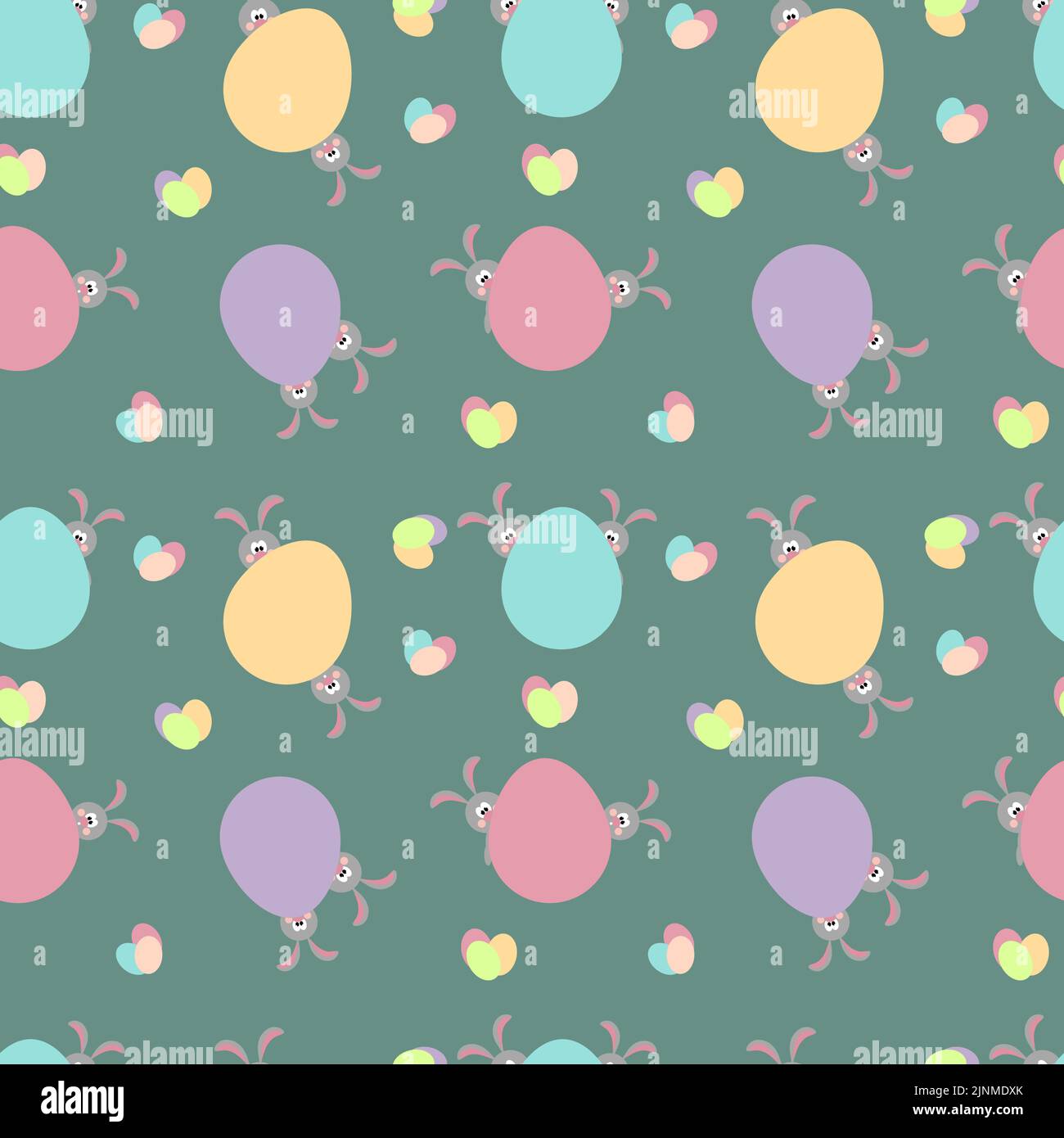 Seamless illustration with colored Easter eggs and cute rabbits Stock ...