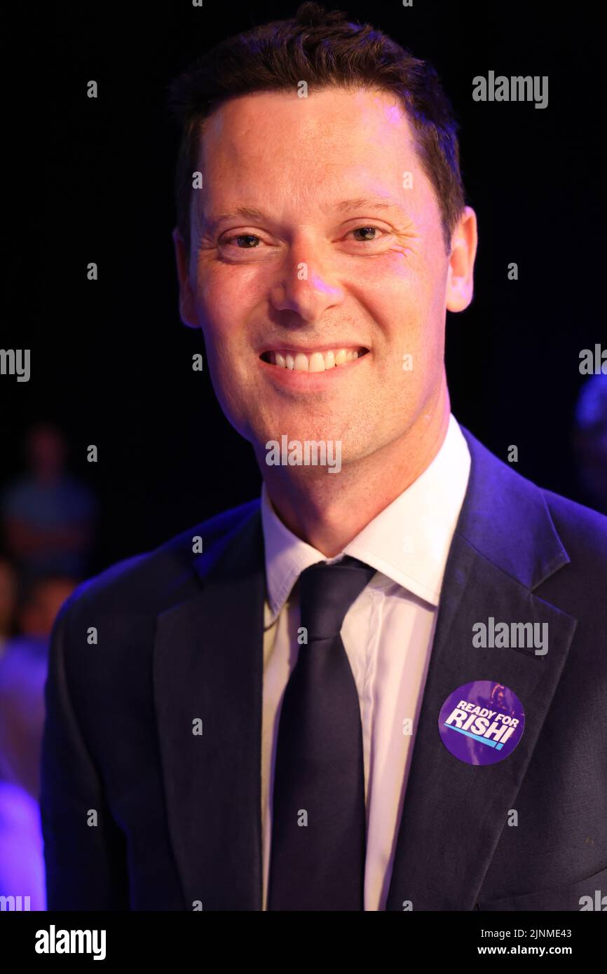 Cheltenham, UK. 12 August 2022. Alex Chalk MP, Member of Parliament for Cheltenham, a supporter of Rishi Sunak, at the Conservative Party leadership h Stock Photo