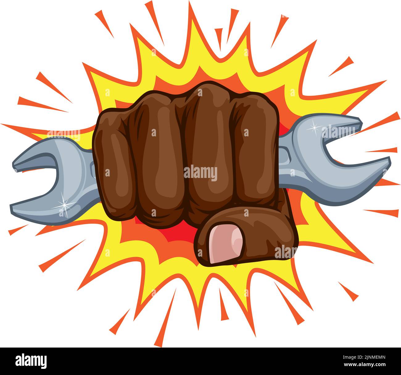 Spanner Wrench Fist Hand Explosion Pop Art Cartoon Stock Vector