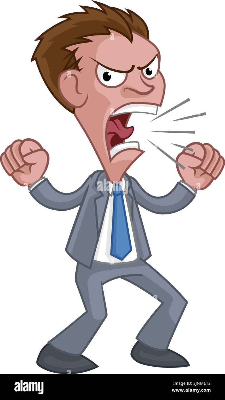 Angry Boss Business Man In Suit Cartoon Shouting Stock Vector